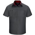 Workwear Outfitters Men's Long Sleeve Perform Plus Shop Shirt w/ Oilblok Tech Charcoal/Red, 5XL SY32CF-RG-5XL